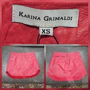 KARINA GRIMALDI Simon Lamb Leather Mini Skirt w Pockets Lipstick Pink‎ XS Lined
